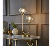 Valuelights Chessy Gold Metal Bar 2 Way Dual Table Lamp With Amber Ribbed Glass Globe Shades
