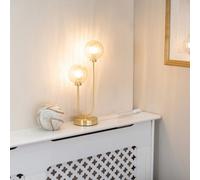 Valuelights Chessy Gold Metal Bar 2 Way Dual Table Lamp With Amber Ribbed Glass Globe Shades - Led Bulbs Included