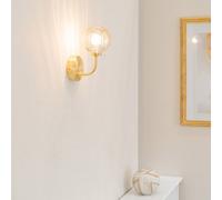 Valuelights Chessy Gold Metal Curved Wall Light With Amber Ribbed Glass Globe Shade - Led Bulb Included