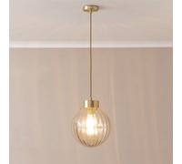 Chessy Ribbed Glass Globe Brushed Gold Capped Ceiling Pendant Light ValueLights Amber One Size
