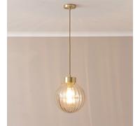 Chessy Ribbed Glass Globe Brushed Gold Capped Ceiling Pendant Light ValueLights Amber One Size