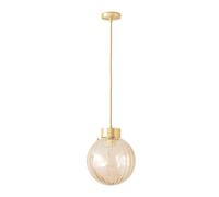 Chessy Ribbed Glass Globe Brushed Gold Capped Ceiling Pendant Light with Bulb ValueLights Amber One Size