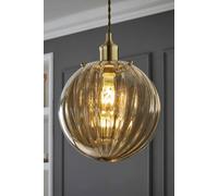 ValueLights | Amber Tinted Ribbed Glass Globe Easy Fit Ceiling Light Shade | Lamp Shades, Home Décor & Improvement Essential | Includes Bulb | 25cm Shade Width