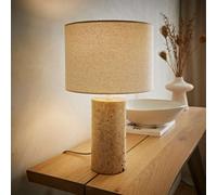 Valuelights Chloe Natural Marble Effect Bedside Table Lamp With Linen Shade