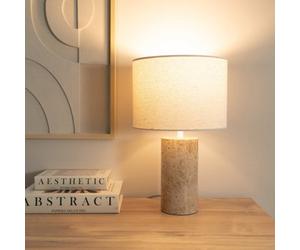 Valuelights Chloe Natural Marble Effect Bedside Table Lamp With Neutral Linen Shade - Led Bulb Included