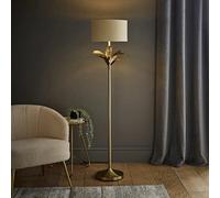 ValueLights Christina Fabric with Metallic Gold Inner Drum Shade Gold Palm Leaf Floor Lamp in Beige ValueLights Beige