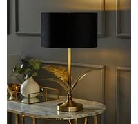 ValueLights Christina Velvet with Gold Inner Drum Shade Gold Palm Leaf Table Lamp with Bulb in Black ValueLights Black