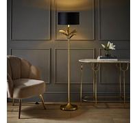 Valuelights Christina Black Velvet With Gold Inner Drum Shade Gold Palm Leaf Floor Lamp