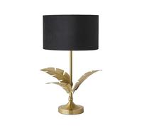 Christina Velvet with Gold Metallic Inner Drum Shade Gold Palm Leaf Table Lamp ValueLights Black One Size