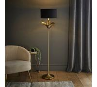 ValueLights Christina Black and Gold Drum Palm Leaf Floor Lamp and Bulb - Size: 157.5 x 35 x 35cm - Wilko