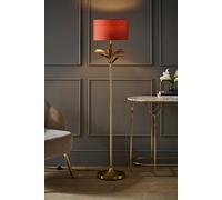 ValueLights Christina Fabric Drum Shade Gold Palm Leaf Detail Single Stem Floor Lamp in Burnt Orange ValueLights Burnt Orange