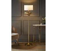 ValueLights Christina Fabric Drum Shade Gold Palm Leaf Detail Single Stem Floor Lamp in White ValueLights White