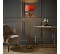 Christina Fabric Drum Shade Gold Palm Leaf Detail Stem Floor Lamp with LED Bulb ValueLights Burnt Orange One Size