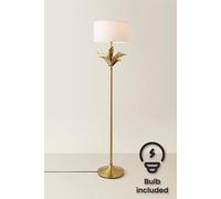 Valuelights Christina White Drum Shade Gold Palm Leaf Detail Single Stem Floor Lamp And Bulb