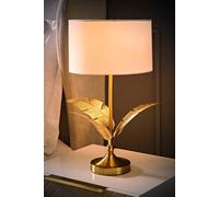 Christina Fabric Drum Shade Gold Palm Leaf Detail Stem Table Lamp with LED Bulb ValueLights White One Size