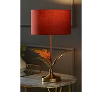 Valuelights Christina Fabric Drum Shade Gold Palm Leaf Detail Table Lamp In Burnt Orange Burnt Orange