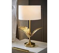 Valuelights Christina Fabric Drum Shade Gold Palm Leaf Detail Table Lamp In White White