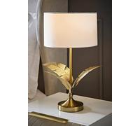 ValueLights Christina Fabric Drum Shade Gold Palm Leaf Detail Table Lamp in White ValueLights White