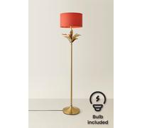 ValueLights Christina Fabric Drum Shade Gold Palm Leaf Detail Stem Floor Lamp with LED Bulb in Burnt Orange ValueLights Burnt Orange