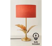 ValueLights Christina Fabric Drum Shade Gold Palm Leaf Table Lamp with LED Bulb in Burnt Orange ValueLights Burnt Orange
