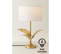 Christina Fabric Drum Shade Gold Palm Leaf Detail Stem Table Lamp with LED Bulb ValueLights White One Size