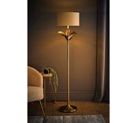 Christina Fabric with Gold Inner Drum Shade Gold Palm Leaf Floor Lamp with Bulb ValueLights Beige One Size