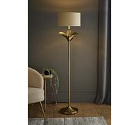 Valuelights Christina Beige With Metallic Gold Drum Shade Gold Palm Leaf Floor Lamp