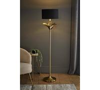 Christina Fabric with Metallic Gold Inner Drum Shade Gold Palm Leaf Floor Lamp ValueLights Black One Size