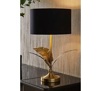 ValueLights Christina Fabric with Metallic Gold Inner Drum Shade Gold Palm Leaf Table Lamp in Black ValueLights Black