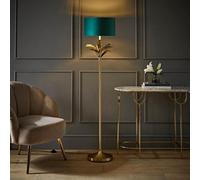 Valuelights Christina Green Velvet With Gold Inner Drum Shade Gold Palm Leaf Floor Lamp