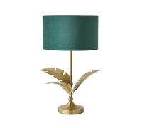 Christina Velvet with Gold Metallic Inner Drum Shade Gold Palm Leaf Table Lamp ValueLights Bottle Green One Size