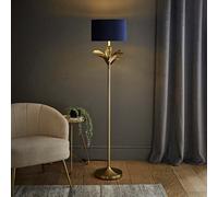 Valuelights Christina Navy Blue Velvet With Gold Inner Drum Shade Gold Palm Leaf Floor Lamp