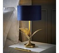 ValueLights Christina Navy Velvet & Gold Shade Palm Leaf Table Lamp