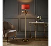 ValueLights Christina Fabric Drum Shade Gold Palm Leaf Detail Stem Floor Lamp with LED Bulb in Burnt Orange ValueLights Burnt Orange