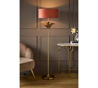 ValueLights Christina Squat Velvet Drum Shade Gold Palm Leaf Detail Floor Lamp in Pink ValueLights Pink