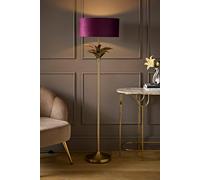 Valuelights Christina Squat Velvet Drum Shade Gold Palm Leaf Detail Floor Lamp In Plum Plum