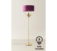 Valuelights Christina Squat Velvet Drum Shade Gold Palm Leaf Floor Lamp And Bulb In Purple Purple