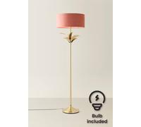 ValueLights Christina Squat Velvet Drum Shade Gold Palm Leaf Floor Lamp & Bulb in Pink ValueLights Pink