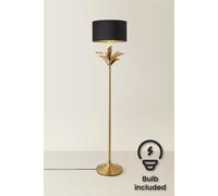 ValueLights Christina Velvet with Gold Inner Drum Shade Gold Palm Leaf Floor Lamp with Bulb in Black ValueLights Black