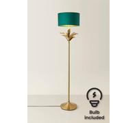ValueLights Christina Velvet with Gold Inner Drum Shade Gold Palm Leaf Floor Lamp with Bulb in Bottle Green ValueLights Bottle Green