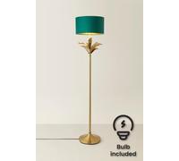 ValueLights Christina Velvet with Gold Inner Drum Shade Gold Palm Leaf Floor Lamp with Bulb in Bottle Green ValueLights Bottle Green