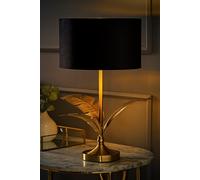 ValueLights Christina Velvet with Gold Inner Drum Shade Gold Palm Leaf Table Lamp with Bulb in Black ValueLights Black