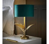 Valuelights Christina Velvet With Gold Inner Drum Shade Gold Palm Leaf Table Lamp With Bulb In Bottle Green Bottle Green One Size