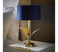 Valuelights Christina Velvet With Gold Inner Drum Shade Gold Palm Leaf Table Lamp With Bulb In Navy Navy One Size