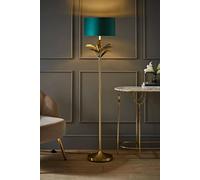 Gold Palm Leaf Floor Lamp with Velvet Drum Shade Green