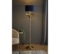 ValueLights Christina Velvet with Gold Metallic Inner Drum Shade Gold Palm Leaf Floor Lamp in Navy ValueLights Navy