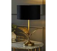 Christina Velvet with Gold Metallic Inner Drum Shade Gold Palm Leaf Table Lamp ValueLights Black One Size