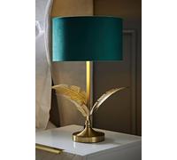 Christina Velvet with Gold Metallic Inner Drum Shade Gold Palm Leaf Table Lamp ValueLights Bottle Green One Size