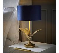 ValueLights Christina Navy Velvet & Gold Shade Palm Leaf Table Lamp