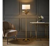 Christina Fabric Drum Shade Gold Palm Leaf Detail Stem Floor Lamp with LED Bulb ValueLights White One Size